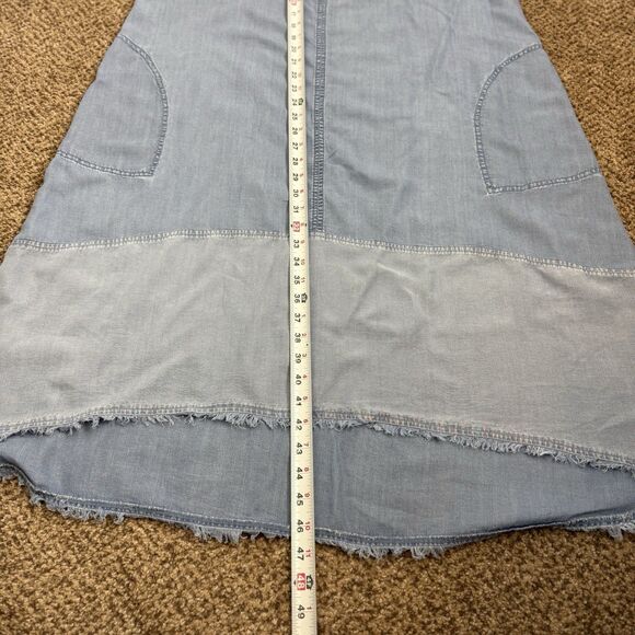 J. Jill Chambray Denim Sun Dress Midi Length Pockets Fringe Womens Size L - Picture 8 of 12